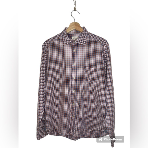 Hartford men’s red, white & blue check button down shirt, men’s medium - Picture 1 of 7